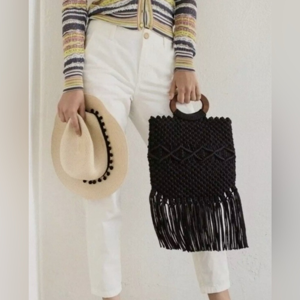 Danielle Nicole Black Macrame Fringe Crossbody Ba… - image 6